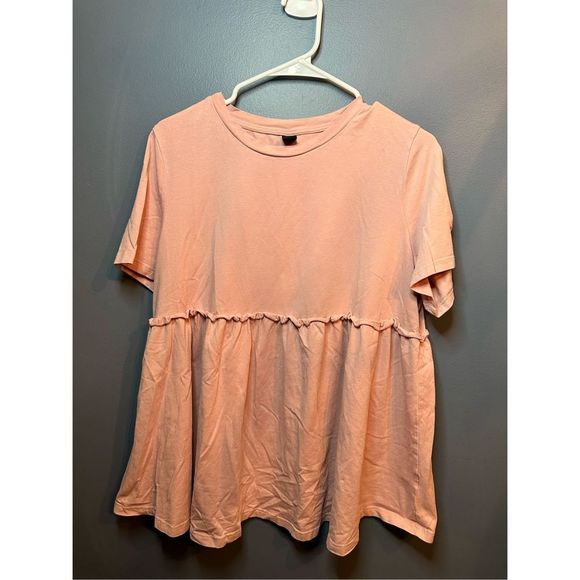SHEIN Tops - SHEIN Top Maternity Babydoll Ruffle Hem Tee Pink Size XXL